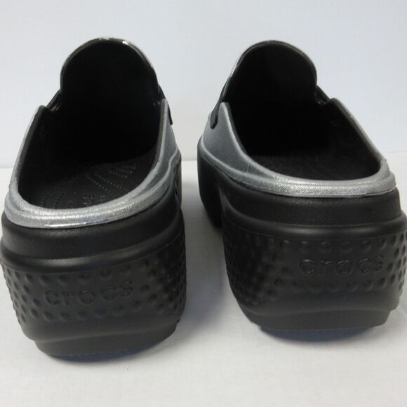 CROCS Stomp Metallic Penny‎ Loafer Womens 8 Black Silver Platform Clog Shoes NEW - Picture 6 of 11